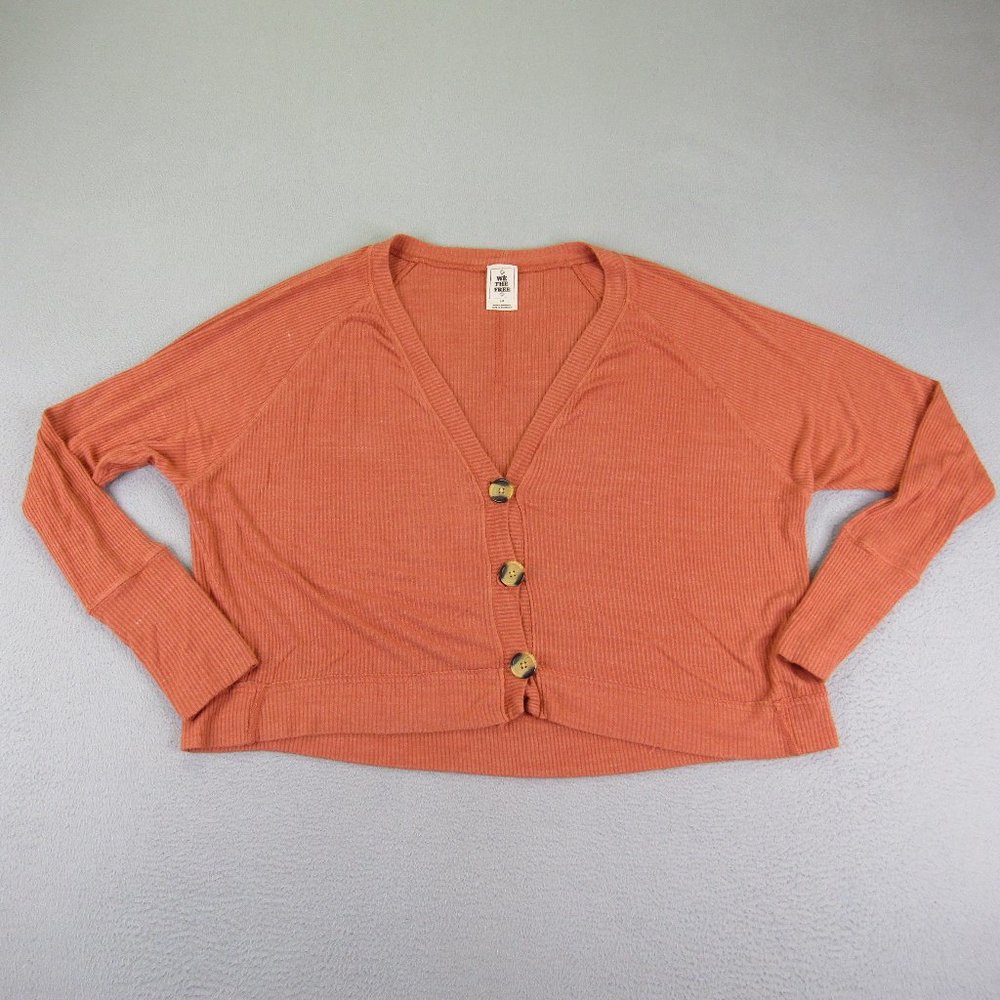 We The Free People Sweater Womens Large Orange Cardigan Button Up Ribbed Knit
